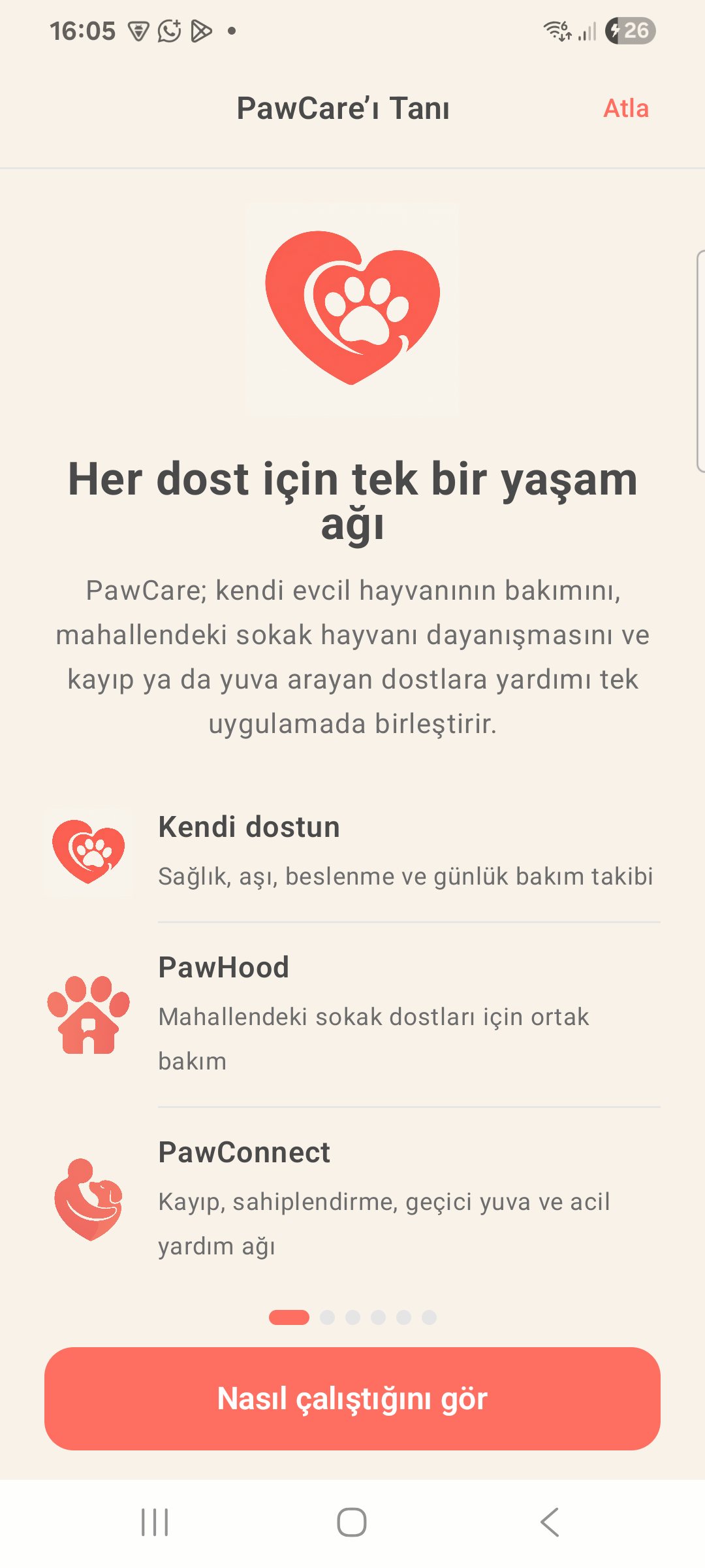 Esta pantalla muestra la introducción de la app en turco.